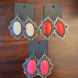 Elegant Silver and Red Oval Earrings